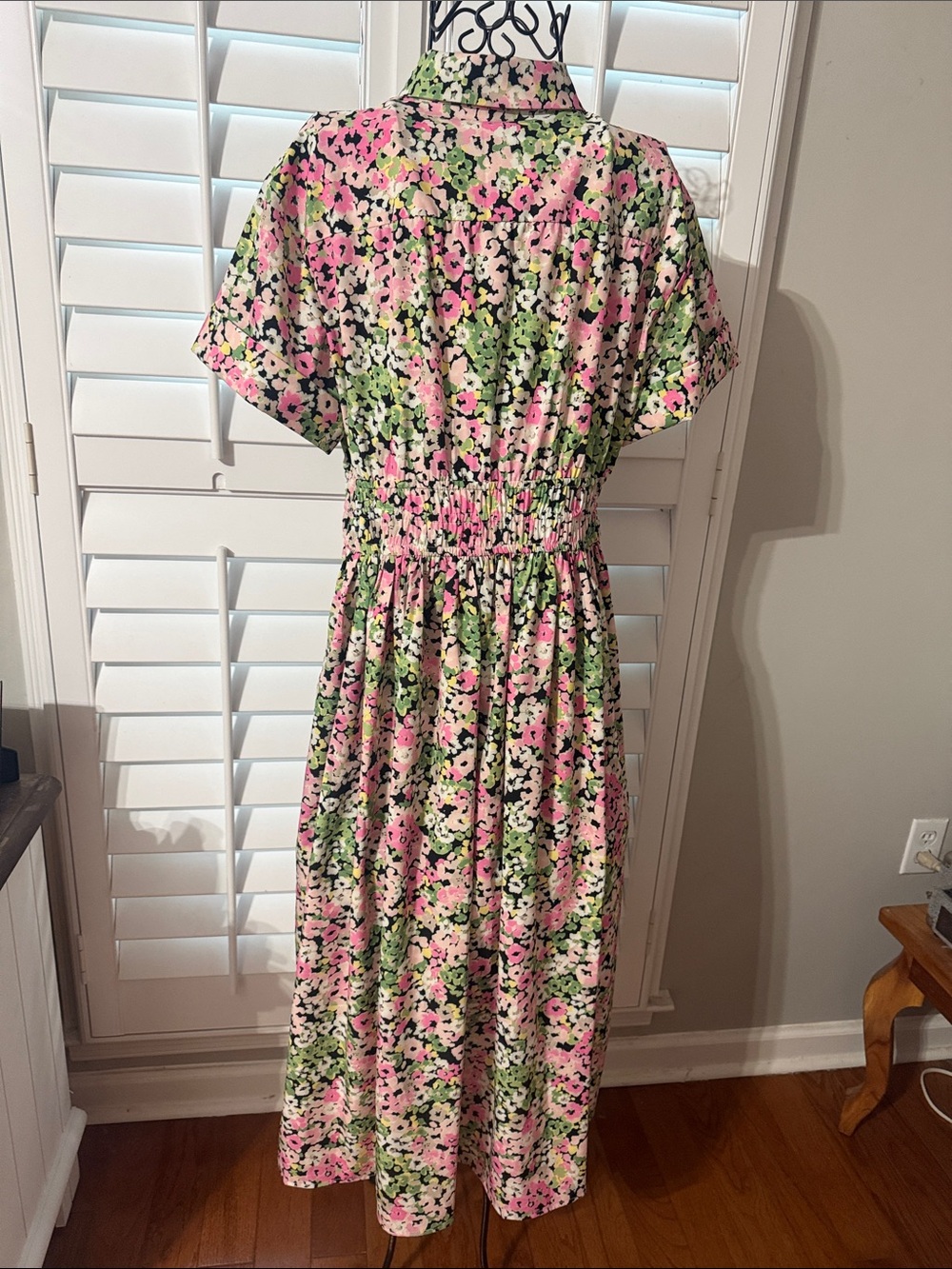 Dkny Pink & Green Floral Shirred Midi Dress - Picture 2 of 2